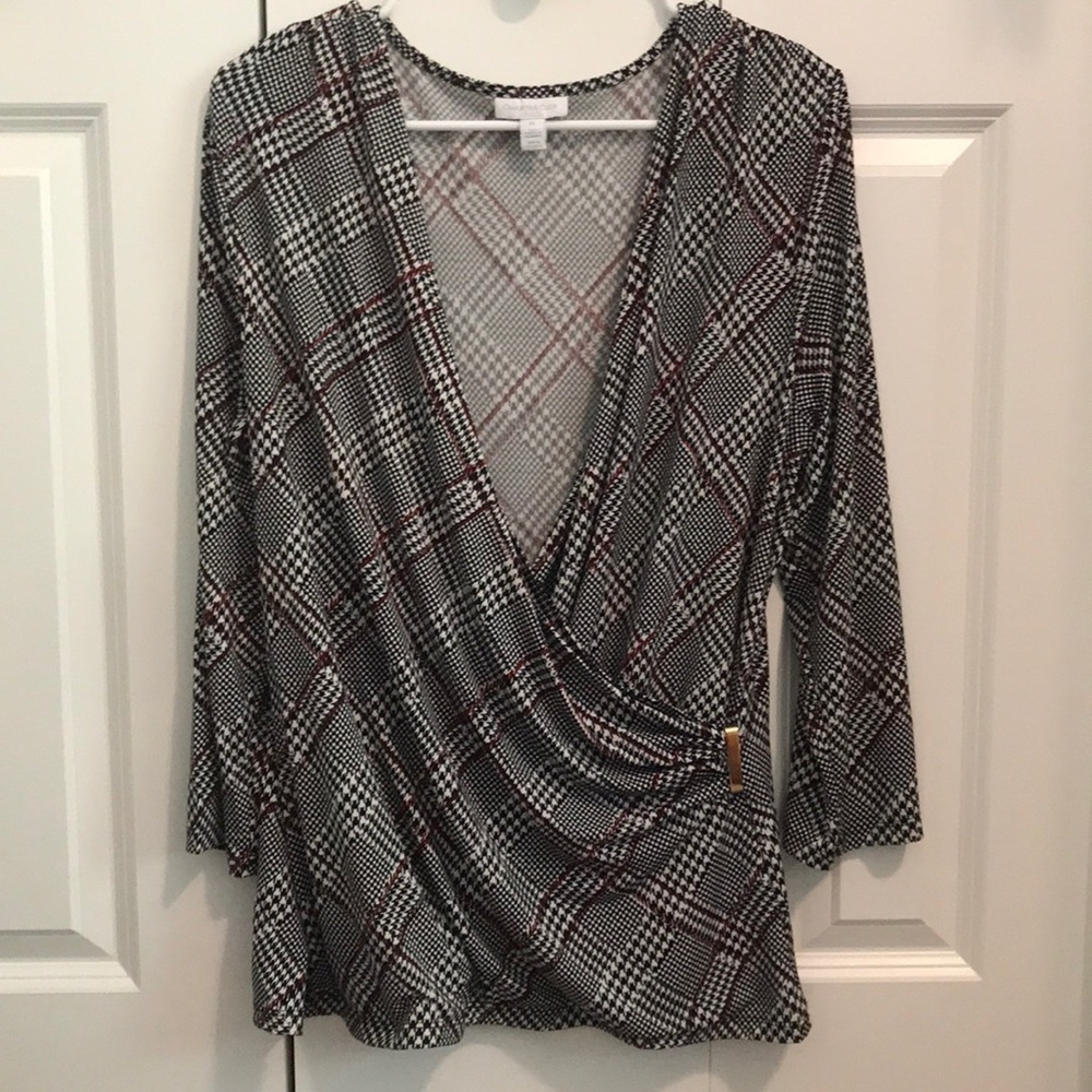 Charter Club Wrap Houndstooth Plaid Top XL